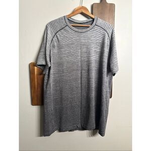 Luluemon Gray Striped Short Sleeve Metal Vent Tech Live In Practice T-Shirt XL